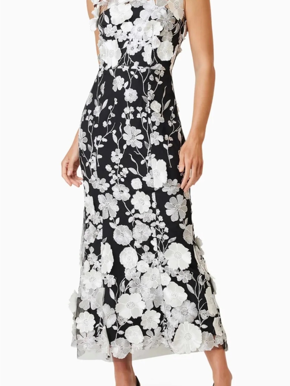 Black & White Floral Lace Midi Dress